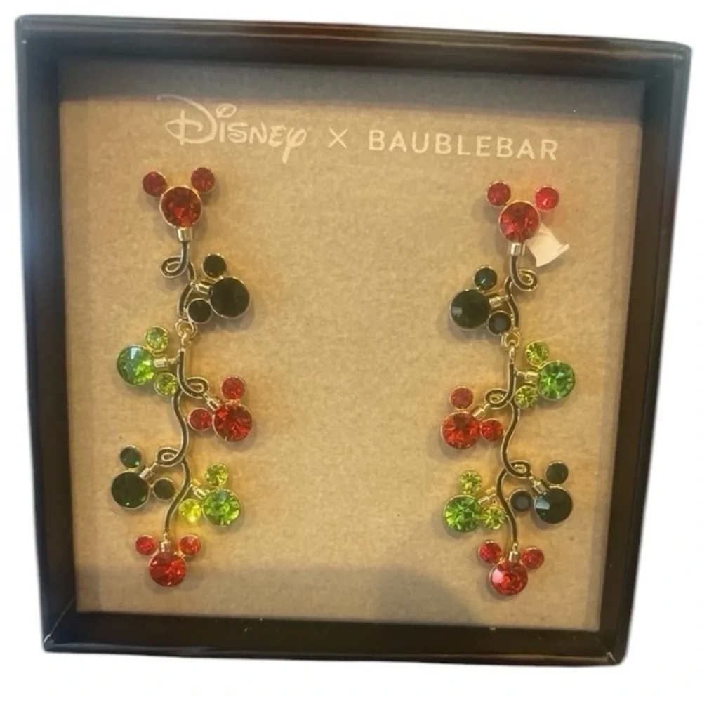 DISNEY Christmas Holiday Mickey Mouse Ears Tree Lights Dangle Earrings NEW NWT